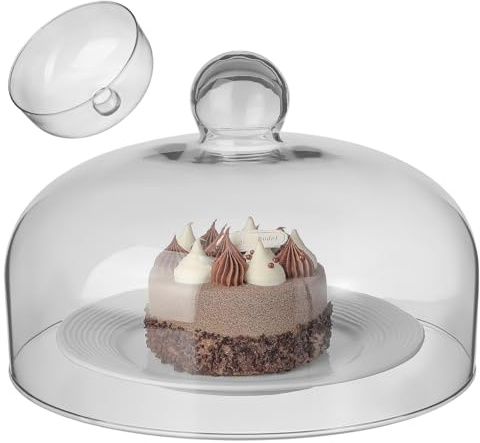 Veemoon Glass Cake Cover 26cm Transparent Food Cover Dome for Cake Dessert and Snacks Gripping Handle Dust Protection for Home Serving and Storage