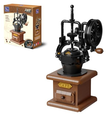 PANTASY Vintage Kaffeemühle Klemmbausteine Set | Kaffeemühle mit Handkurbel, beweglichen Zahnrädern, Kaffeebohnen und detailreicher Mini-Café-Szene