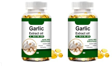 Luktfri vitlöksextraktolja (60 count) | Åldrat vitlöksextrakt - Hjärt- och immunstöd - Icke-GMO, glutenfri, för alla