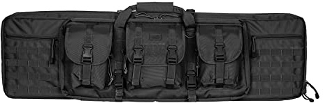 Lancer Tactical Classic Double Long Rifle Pistol Gun Bag - 42 Inch EVA Foam Tactical Firearm Transport Case with 600D Polyester, Backpack Straps, Lockable Compartment, Black
