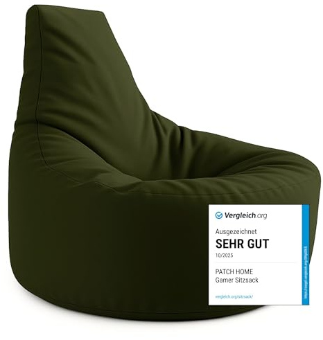 PATCH HOME Gamer Kissen & Lounge Sitzsack – befüllbar mit Reißverschluss, gefüllt mit Styropor, geeignet für In- & Outdoor. Perfekt als Gaming Sessel Sitzkissen (Khaki - Ø 75cm x Höhe 80cm)