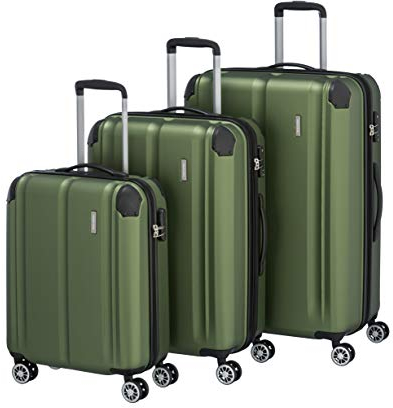 Travelite 4-Rad Koffer Set Größen L/M/S mit TSA Schloss + Dehnfalte (außer Größe S), Gepäck Serie City: Robuster Hartschalen Trolley mit kratzfester Oberfläche