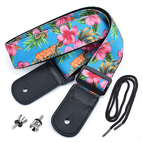 cloudmusic Ukulele Gurt Hawaii Hibiskus Roses Floral Gurt für Sopran Konzert Tenor Bariton Hibiscus In Blue