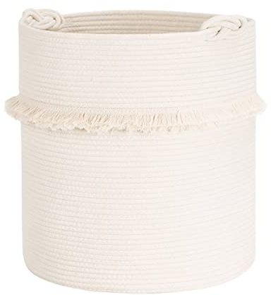 CherryNow Extra Large Woven Storage Baskets – 17'' x 16'' Cotton Rope Decorative Hamper for Magazine, Toys, Blankets, and Laundry, Cute Tassel Nursery Decor - Home Storage Container Off-white