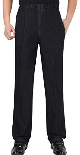 Youlee Hombres Cintura elástica Pantalones Rectos Jeans Black L