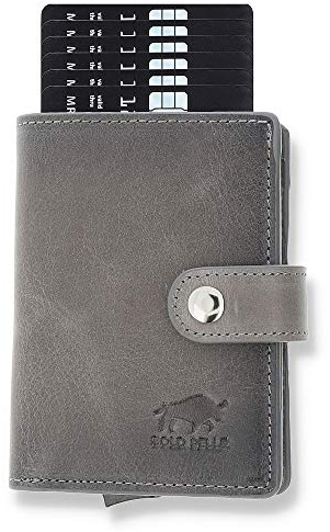 Solo Pelle Geldbörse für 15 Karten + Geldscheine + Kleingeld geeignet | Kreditkartenetui Kartenetui mit RFID aus echtem Leder Q-Wallet (Steingrau + Kleingeldfach) in gebrauchtem Aussehen