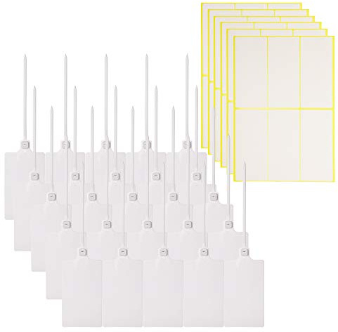 Mini Skater Large Plastic Parcel Label Tags Self Locking Nylon Writable Marker Ties Luggage Identification Tags Cable Cord Organizing Consignment Tags with Sticky Label (White,25Pcs)