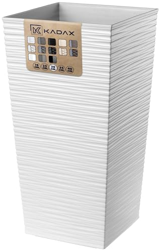 KADAX Pot de Fleurs Haut 57 cm, Plastique Imitation rotin, résistant aux intempéries – intérieur/extérieur, Blanc