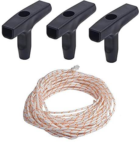 YPLonon Rasenmäher Startseil 10 Meter x 3mm Zugseil Rasenmäher mit 3 Stück Starter Griff Anwerfseil Flechtschnur für Rasenmäher Kettensäge Trimmer Edger Bürste Schneider Motorteile