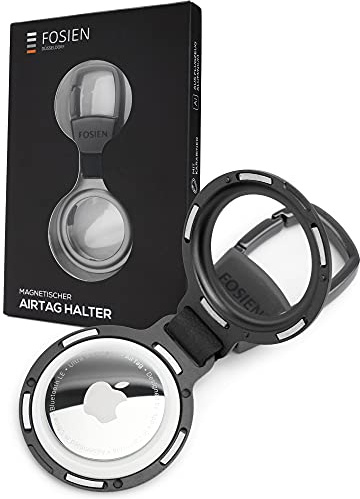 FOSIEN® airtags schlüsselanhänger mit bombenfestem Halt airtag anhänger mit Karabiner - diskretes Aluminium Design (Black)