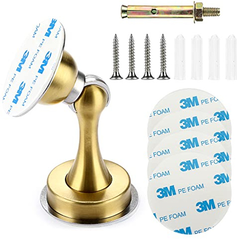 Sumnacon Stabiler magnetischer Türstopper - Edelstahl Türstopper mit Magnet für Wand Boden, Stabiler magnetischer Türstopperhalter mit Klebeband & Schrauben für Home Office, Gold