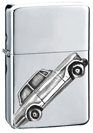 Britischer Oldtimer Vitesse 6 Sal. ref255 Zinn-Effekt Design auf einem Flip-Top-Benzinfeuerzeug, winddicht, Silber nachfüllbar