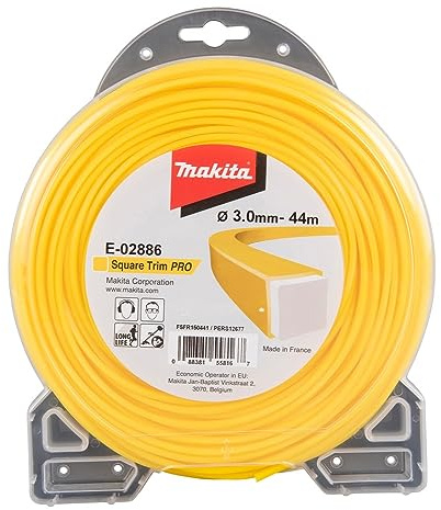 Makita E-02886 Mähfaden Vierkant 3,0 mm x 44 m Square Trim PRO Longlife, verstärkt, Trimmerfaden, Nylon, gelb, für Rasentrimmer und Freischneider