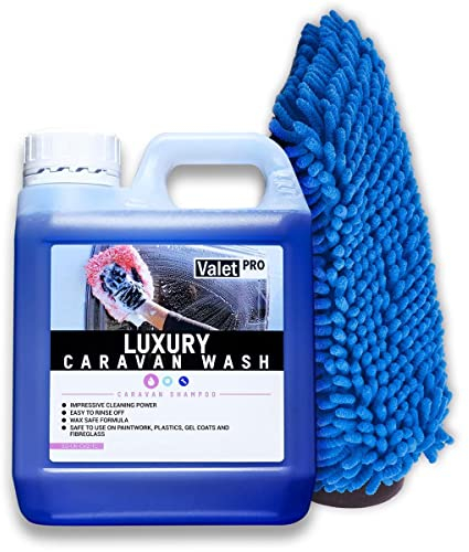 detailmate Wohnmobil Waschbundle: ValetPro Luxury Caravan Wash 1 Liter + Nuke Guys Waschhandschuh dunkelblau - Wohnmobil Shampoo, Set zur Caravan- und Wohnmobil-Reinigung und Pflege
