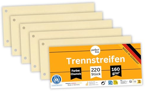 perfect line - 220 Trennstreifen für Ordner A4, Trennblätter aus Recycling-Karton, einfarbig, gelocht, Made in Germany, Blauer Engel zertifiziert (Chamois)