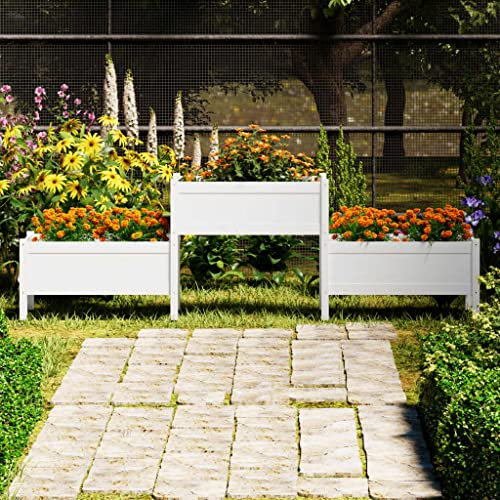 homiuse Pot de fleurs en pin massif - Blanc - 245,5 x 44 x 75 cm - Grand bac à fleurs d'extérieur - Hauteur - XXL