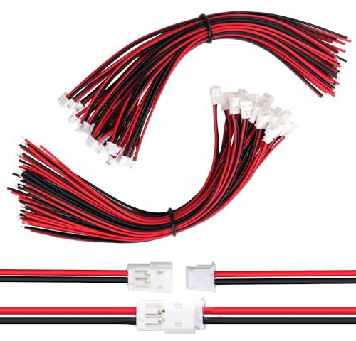 Lyeteung 30 Pairs Mini Micro JST-ZH 1.5 Plug Connector, JST 2 Pin Micro Electrical Male and Female Connector Plug Wire Cable, with 150mm 26AWG Wire (Red Black)