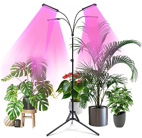 5-Köpfe Pflanzenlampe LED Pflanzenlicht Vollspektrum mit Ständer, Pflanzenleuchte 3 Beleuchtungsmodi Pflanze Anbaulampe mit Fernbedienung und Timer für Gemüse Blume