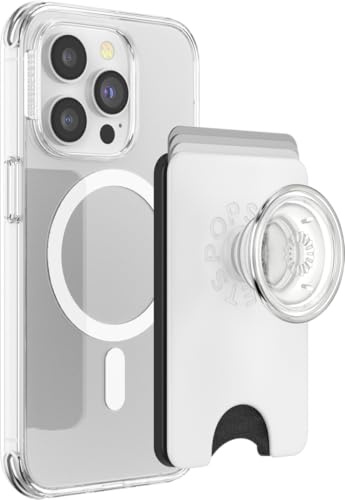 PopSockets: PopWallet+ pour MagSafe - Anneau Adaptateur pour MagSafe Inclus - Porte-Cartes avec PopTop Interchangeable Intégré pour Smartphones et Coques - White Clear