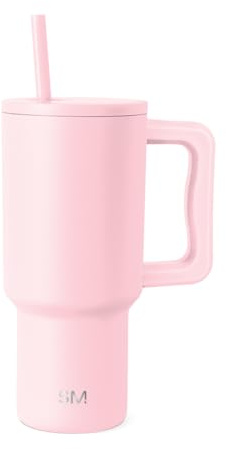 Simple Modern Vaso Térmico con Pajita y Asa| Taza Termica Café para Llevar | Botella de Agua Acero Inoxidable Aislado para café helado | Trek | 890ml | Blush
