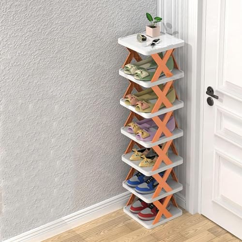 KMQRDZi Zapatero plegable, de plástico sin instalación, estante vertical para almacenamiento de zapatos, adecuado para pasillos y dormitorios (naranja, 6')