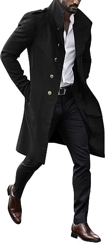 Fulidngzg Soprabito Uomo Doppiopetto Business Lana Giacca Slim Fit Elegante Colletto Risvolto Spolverino Casual Sottile Cappotto Lavoro Lungo Soprabito Outerwear Invernale