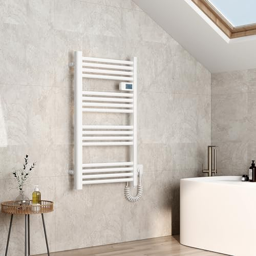 EMKE Toallero electrico baño 96x54 cm,500 W,Blanco | Radiador de Baño con Controlador de Pantalla Digital, Secador de Toallas Eléctrico Recto