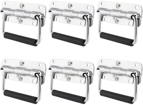 CHEUKYIU 6 Stück Klappgriffe Edelstahl, Griff Tragegriff, Gefedert Kistengriff, Hardware Boxen Griff, Klappgriffe Ersatz für Kisten, Toolbox, Tür, Aufbewahrungsbox (110mm x 76mm)