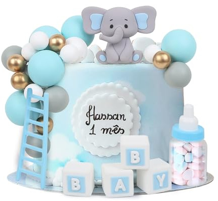 LARDUX 24 PCS Baby Shower Cake Decorations-Bear Cake Decoration DIY Cake Balls Decoration for Baby Boy Girl Birthday Party Gender Reveal Bear Baby Shower Cake Decor-Blue