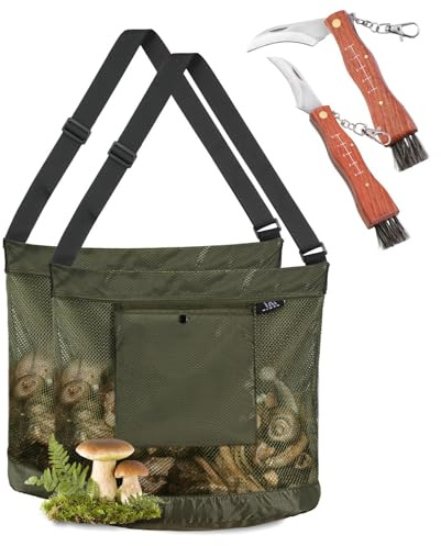 Pilzfutter-Set, Netztasche und Messer, verstellbarer Riemen, Smartphone-Tasche, ideales Geschenk für Sammler