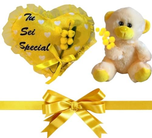 NARAMAKI Regalo Día de la Mujer 2024 – Cojín Corazón con Mimosa + Osito con Mimosa – Regalo Original Mujer