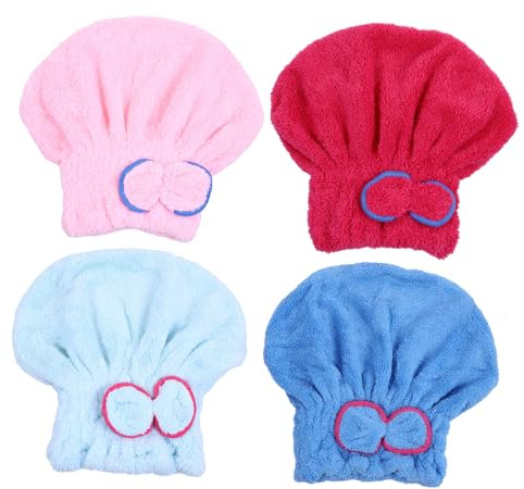 MAGICLULU 4 Stück-pack Mikrofaser Haarhaube Schnelltrocknender Haarturban Saugfähig und Leicht Bequem für Yoga und Draußen Zufällige Farbe