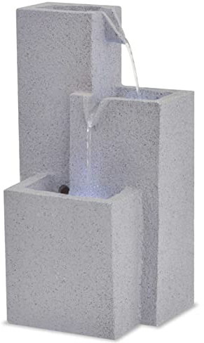Kavolet Zimmerbrunnen mit LED-Licht, Wohnzimmer Schreibtisch Brunnendekoration, Innen und Außen Springbrunnen Gartenbrunnen, Pumpe Tischbrunnen Wasserspiel Wasserfall, 22,5 x 18 x 40,6 cm Polyresin