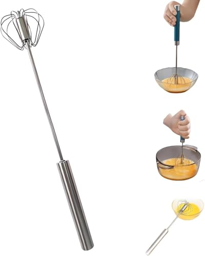 Semi-Automatic Egg Whisk Beater, 12in Whisk, Stainless Steel Mini Hand Whisk, Hand Push Egg Beater, Rotating Mixer Stirrer for Baking, Whisking, Stirring