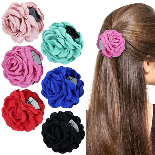Cinaci 6 Stück 9cm/3,5 Retro Blume Rose Haarkrallen Clips mit starkem Halt Blumen Hochsteckfrisur Haarspangen Haarspangen Accessoires für Frauen Mädchen