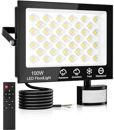 Litglobe Security Lights Outdoor Motion Sensor,100W 10000LM PIR Security Light with Remote Control,6500K Cool White Motion Sensor Lights Outdoor,IP66 Waterproof LED Floodlight for Garden Yard Garage