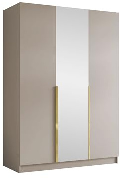 Mirjan24 Kleiderschrank Cikzori II mit Spiegel (Cashmere + Gold) | Drehtürenschrank mit Frontspiegel, Kleiderstange, großen Innenfächern und Soft-Close-Scharnieren, B/H/T: 150/215/58 cm