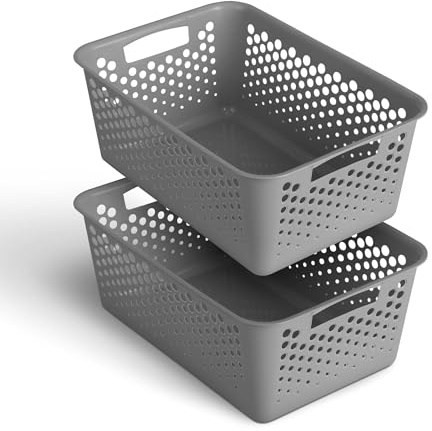 Pro Home 2 Stück Aufbewahrungskorb 10,0L mit Griffen - BPA-Frei - Organizer (37x26x17cm/Anthrazit) - Körbchen für Bad Küche Schlafzimmer, Haushaltskorb