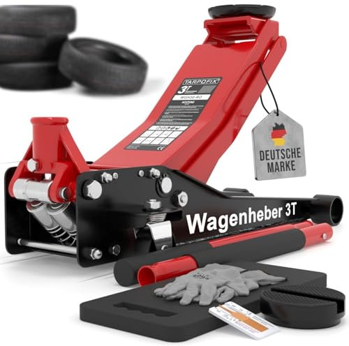 Tarpofix® Wagenheber 3t hydraulisch (85-475mm Hubhöhe) | Premium Hydraulik Rangierwagenheber 3t mit Doppelzylinder | 3000kg Wagenheber flach für SUV & tiefergelegte Autos | Hydraulik Rangierwagenheber