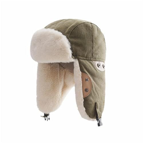 GIBZ Trooper-Mütze für Damen Herren Trappermützen Winddichte Fliegermütze Russische Winter Mütze mit Ohrenklappen Wintermütze Grün (56-58cm)