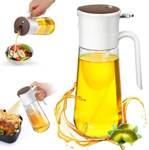Euqvunn Ölsprüher, 2-in-1 Spray & Gieß Glas-Ölsprühflasche [Feiner Sprühnebel & Verstopfungsfreier Filter] Ölsprüher Ölspray Ölzerstäuber für Speiseöl, Airfryer, Ofen, Öl/Essig/Soße, 580 ml/19,6 oz