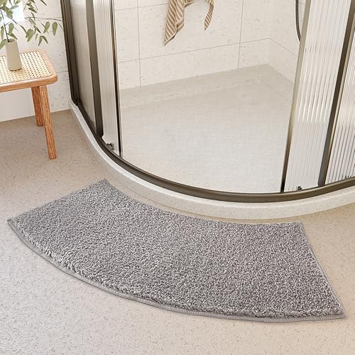 OUGPIU Badematte Runddusche,40X100cm Mikrofaser Duschmatte Halbrund,Zottelige Duschmatte Viertelkreis rutschfeste Hochflor Gebogen Badezimmermatten,Waschbarer Badematte für Eckdusche
