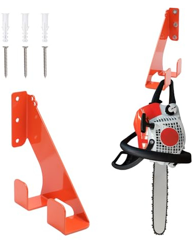 Gosknor Gancio per Motosega, Resistente Supporto Motosega Acciaio Resistente AntiGraffio Montaggio a Parete Supporto per Motosega per Migliorare Lo Spazio Stoccaggio Garage Capannoni(Arancione)
