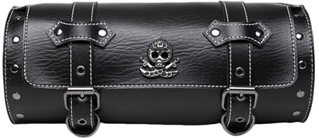 Montesy Sacoche de Moto Avant Vintage Sac à Outils Sacoche de Selle Sacoche de Fourche de Guidon Motif Crâne Sacs de Rangement en PU Sac à Outils pour Moto