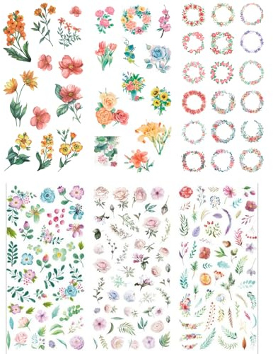 Landrain 6 Blatt Rub on Sticker, Aufkleber Blumen, Rub on Folie