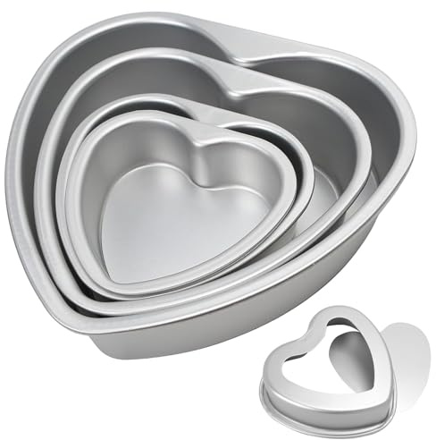 Confezione da 4 teglie per torte in alluminio a forma di cuore, antiaderenti con fondo rimovibile, 10/15/20/25 cm, stampo per torte per pasticceria, feste di nozze