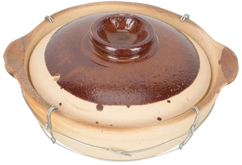 DINHEAROM Cazuela Casera de Barro con Mango Grueso y Tapa, Olla para Guisar Estable y Fácil de Limpiar, Diseño Seguro para Cocinar Arroz y Estofados, Adecuado para Uso Estilo Aleatorio