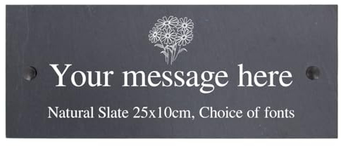 Personalised Flower Motif Natural Slate House Shed Door Garden Fence Yard Sign Home Gate Plaque with wall fixings - 25x10cm