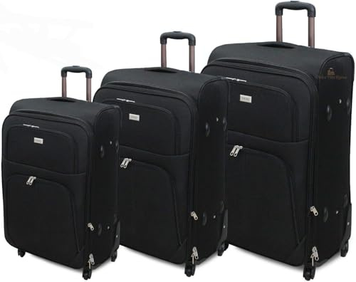 Set 3 Valigie ORMI espandibile Valigia semirigide in tessuto poliestere 4 ruote piroettanti trolley piccolo adatto bagaglio a mano per cabina con compagnie lowcost (Nero)