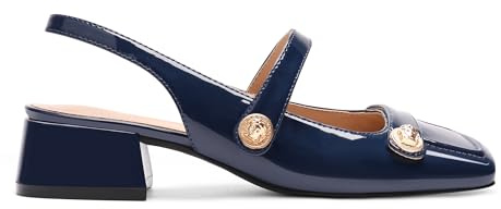 Slingback Mary Jane Heels for Women Low Block Heel Closed Square Toe Pump Shoes Heels Classic Daily Office Dressy Shoes
